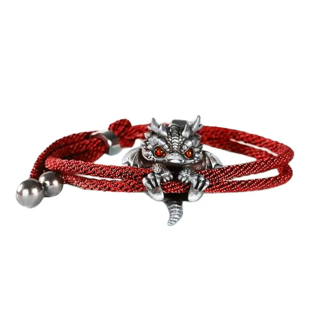 Vintage Red Rope Dragon Bracelet Bangle for Men Women Pullable Adjust Bracelet This Animal Year Good Lucky Jewelry Accessories