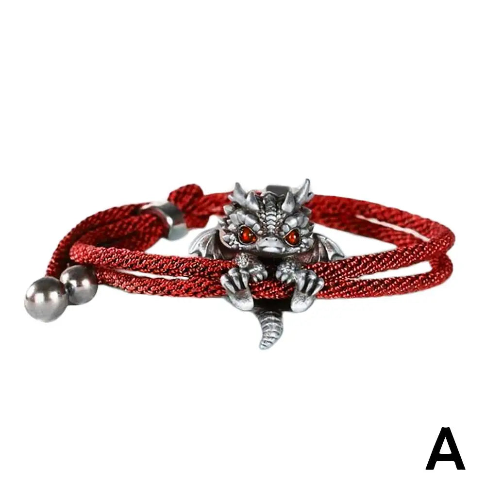 Vintage Red Rope Dragon Bracelet Bangle for Men Women Pullable Adjust Bracelet This Animal Year Good Lucky Jewelry Accessories