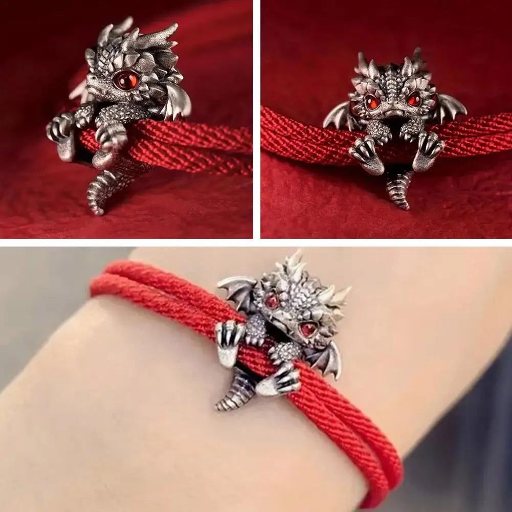 Vintage Red Rope Dragon Bracelet Bangle for Men Women Pullable Adjust Bracelet This Animal Year Good Lucky Jewelry Accessories