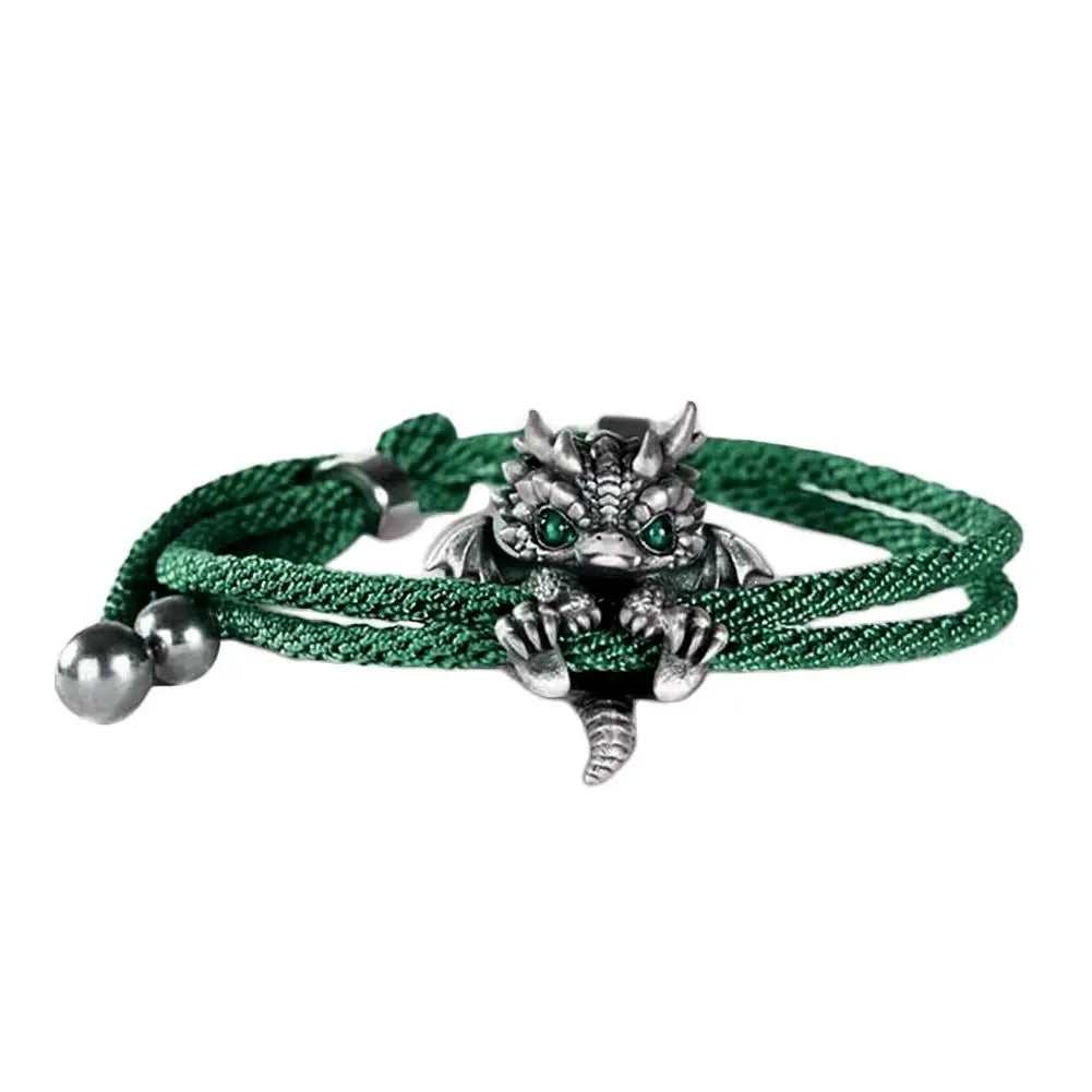 Vintage Red Rope Dragon Bracelet Bangle for Men Women Pullable Adjust Bracelet This Animal Year Good Lucky Jewelry Accessories